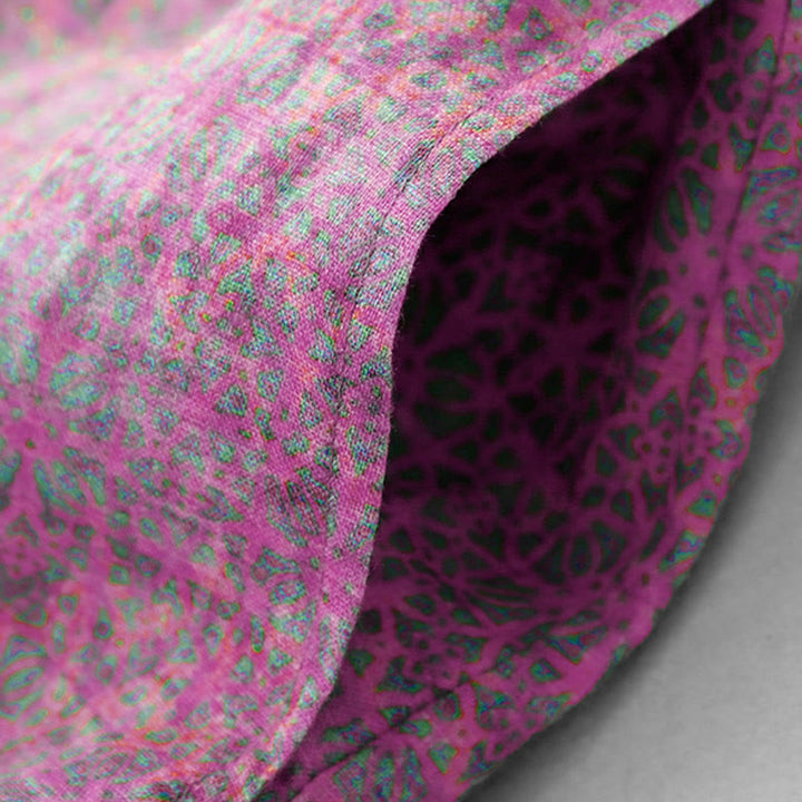 Robe mi-longue en coton et lin à manches courtes et imprimé floral Buddha Stones avec poches - image 5
