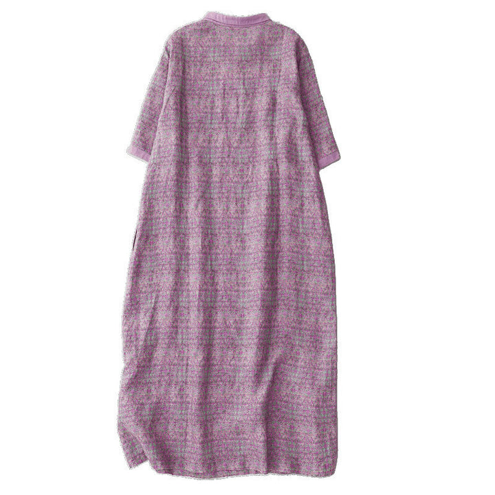 Robe mi-longue en coton et lin à manches courtes et imprimé floral Buddha Stones avec poches - image 12