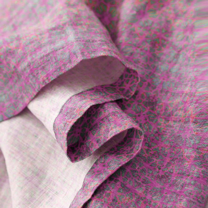 Robe mi-longue en coton et lin à manches courtes et imprimé floral Buddha Stones avec poches - image 9