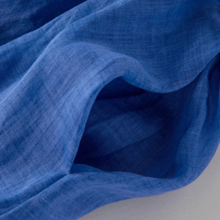 Robe midi unie en coton et lin avec cordon de serrage et manches bouffantes trois-quarts et poches - image 12