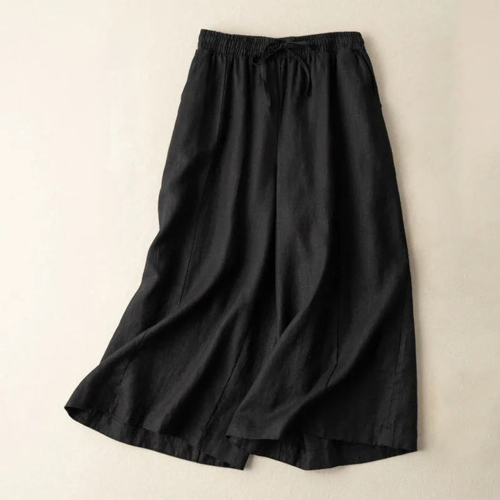 Pantalon Capri court uni en coton et lin pour femme, coupe large avec poches, longueur 7-8, motif Buddha Stones - Noir - US12，UK/AU16，EU44 (3XL) - image 11