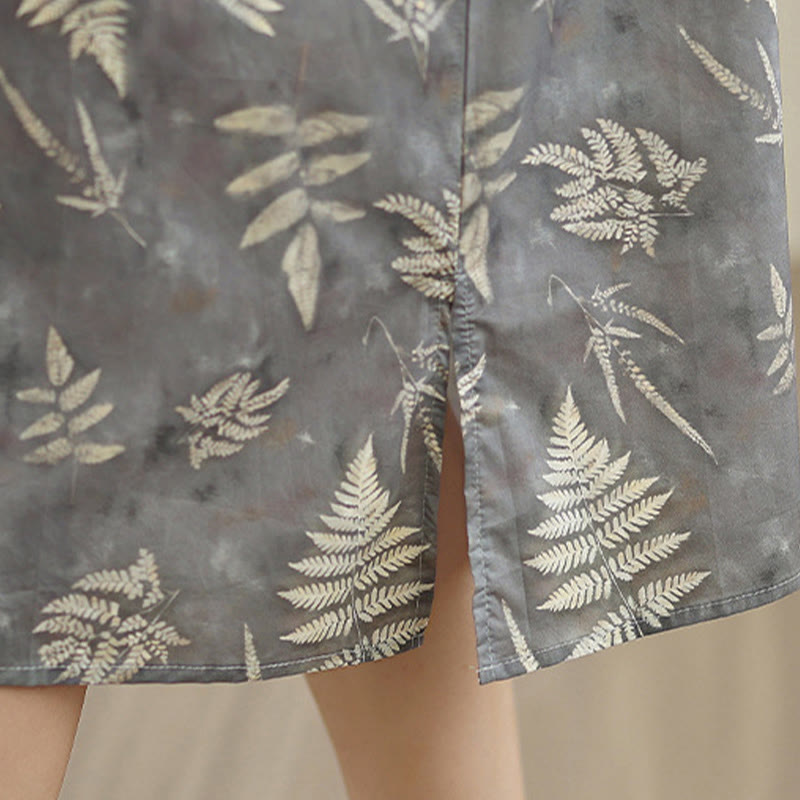 Robe mi-longue cheongsam rétro gris foncé en coton avec boutons Buddha Stones et poches - image 12