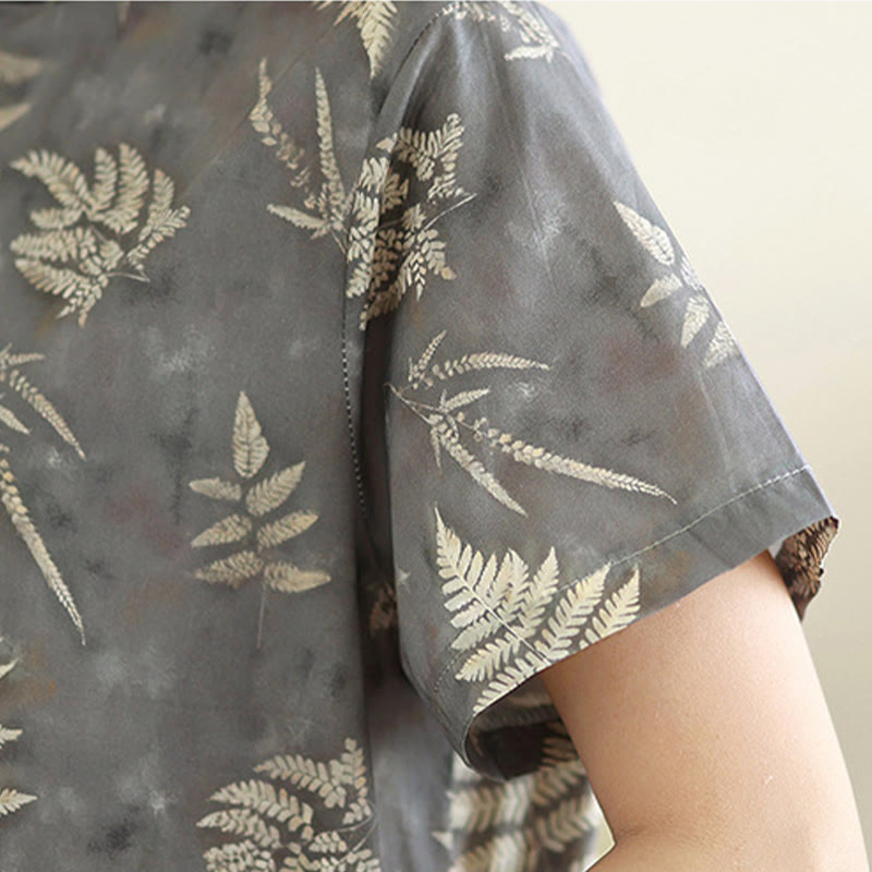 Robe mi-longue cheongsam rétro gris foncé en coton avec boutons Buddha Stones et poches - image 9