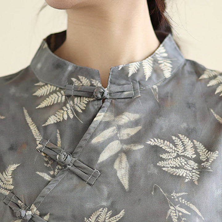 Robe mi-longue cheongsam rétro gris foncé en coton avec boutons Buddha Stones et poches - image 8