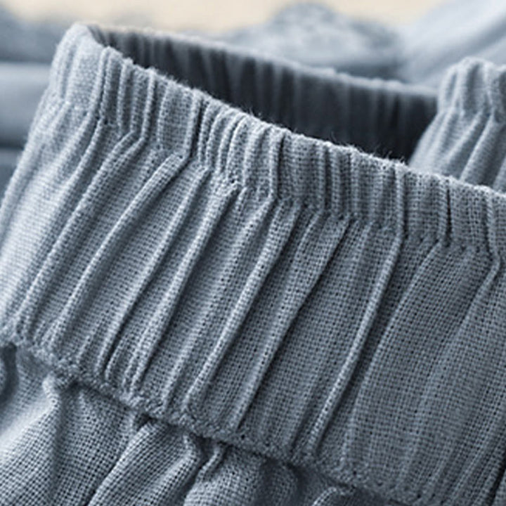 Pantalon large en coton et lin uni avec poches et coutures en dentelle et Buddha Stones pour femme - image 6