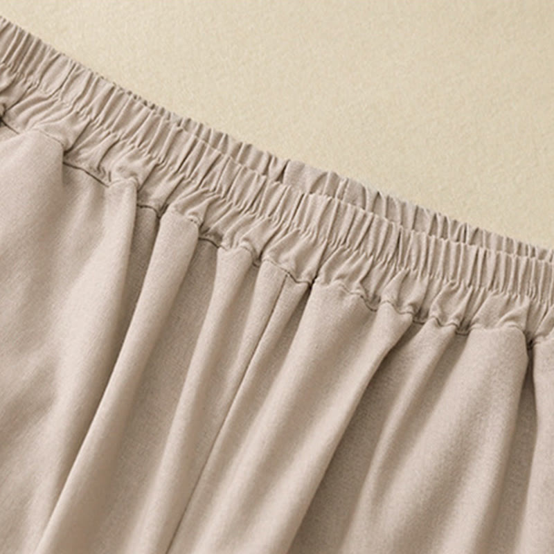 Pantalon large en coton et lin uni avec poches et coutures en dentelle et Buddha Stones pour femme - image 12