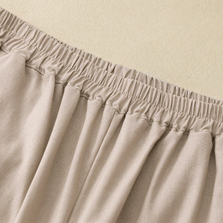 Pantalon large en coton et lin uni avec poches et coutures en dentelle et Buddha Stones pour femme - image 12