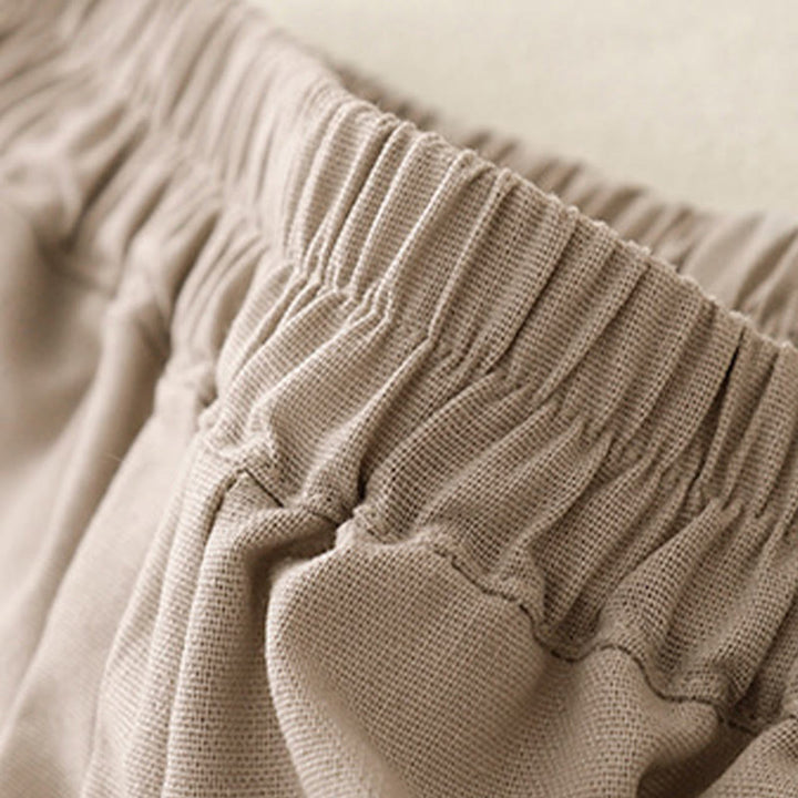 Pantalon large en coton et lin uni avec poches et coutures en dentelle et Buddha Stones pour femme - image 11