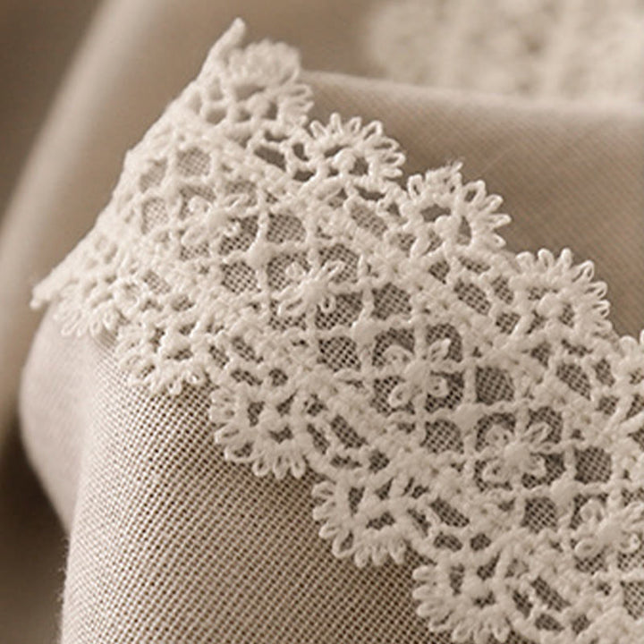 Pantalon large en coton et lin uni avec poches et coutures en dentelle et Buddha Stones pour femme - image 9