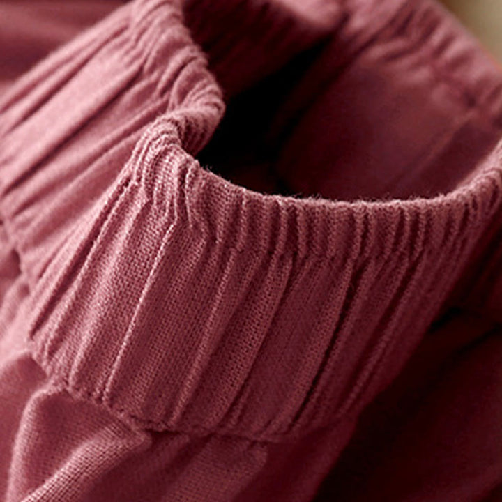 Pantalon large en coton et lin uni avec poches et coutures en dentelle et Buddha Stones pour femme - image 16