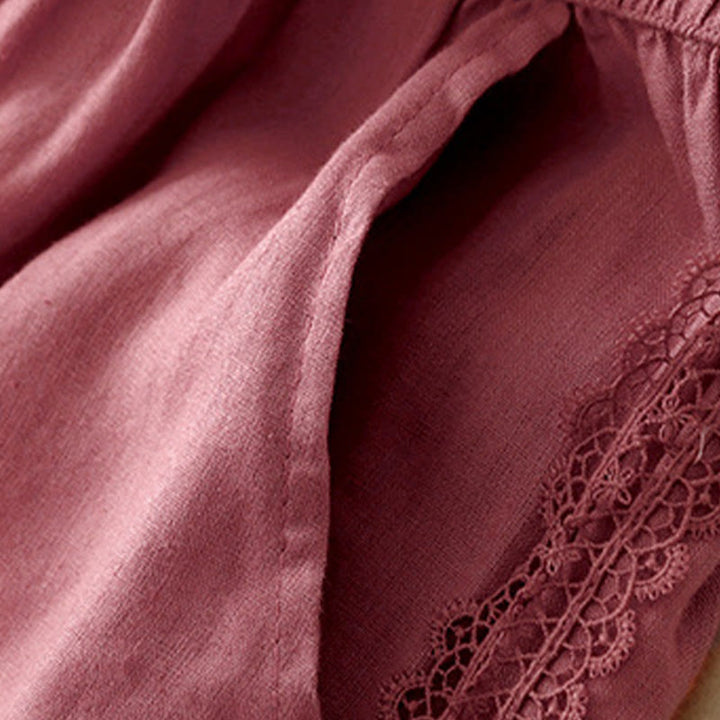 Pantalon large en coton et lin uni avec poches et coutures en dentelle et Buddha Stones pour femme - image 15