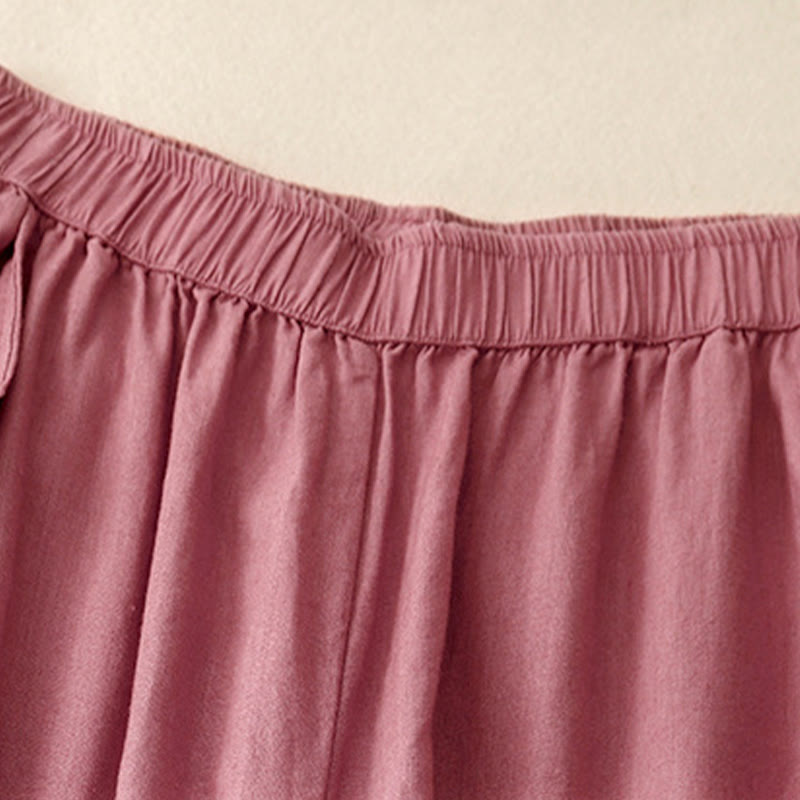 Pantalon large en coton et lin uni avec poches et coutures en dentelle et Buddha Stones pour femme - image 17