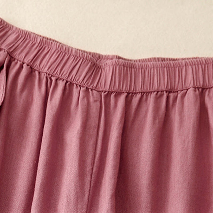 Pantalon large en coton et lin uni avec poches et coutures en dentelle et Buddha Stones pour femme - image 17