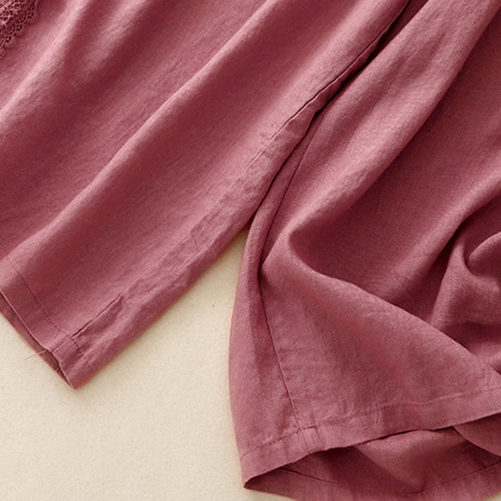 Pantalon large en coton et lin uni avec poches et coutures en dentelle et Buddha Stones pour femme - image 14