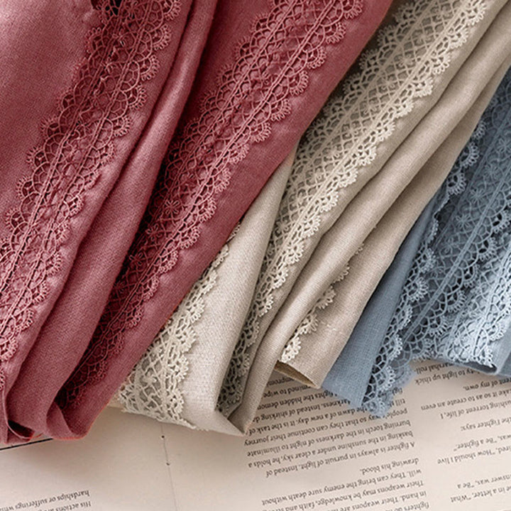 Pantalon large en coton et lin uni avec poches et coutures en dentelle et Buddha Stones pour femme - image 20