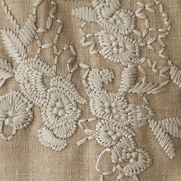 Robe mi-longue en coton et lin à manches trois-quarts et broderies vintage Buddha Stones avec poches - image 9