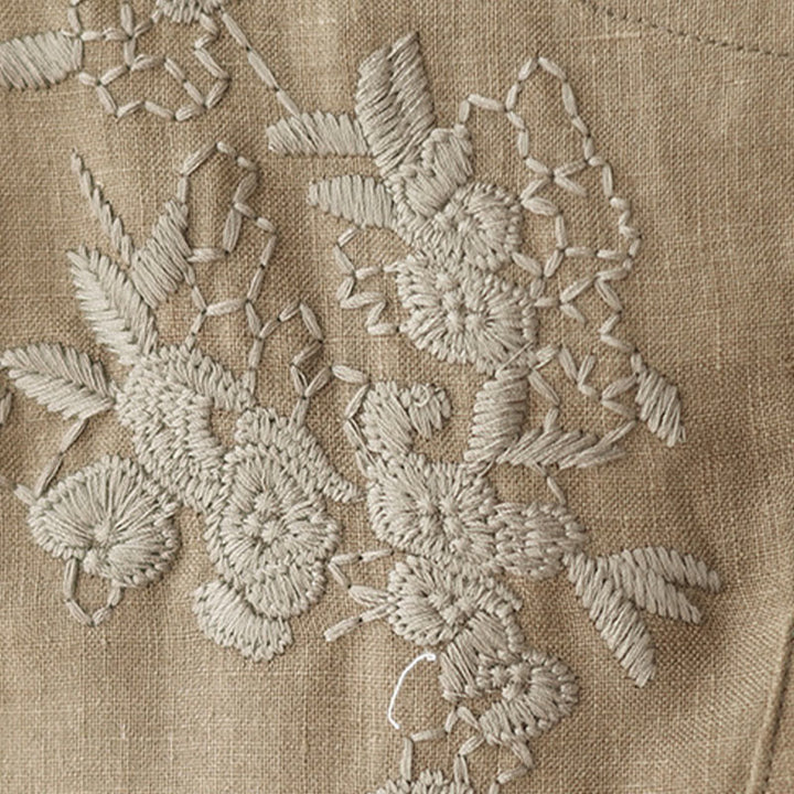 Robe mi-longue en coton et lin à manches trois-quarts et broderies vintage Buddha Stones avec poches - image 8