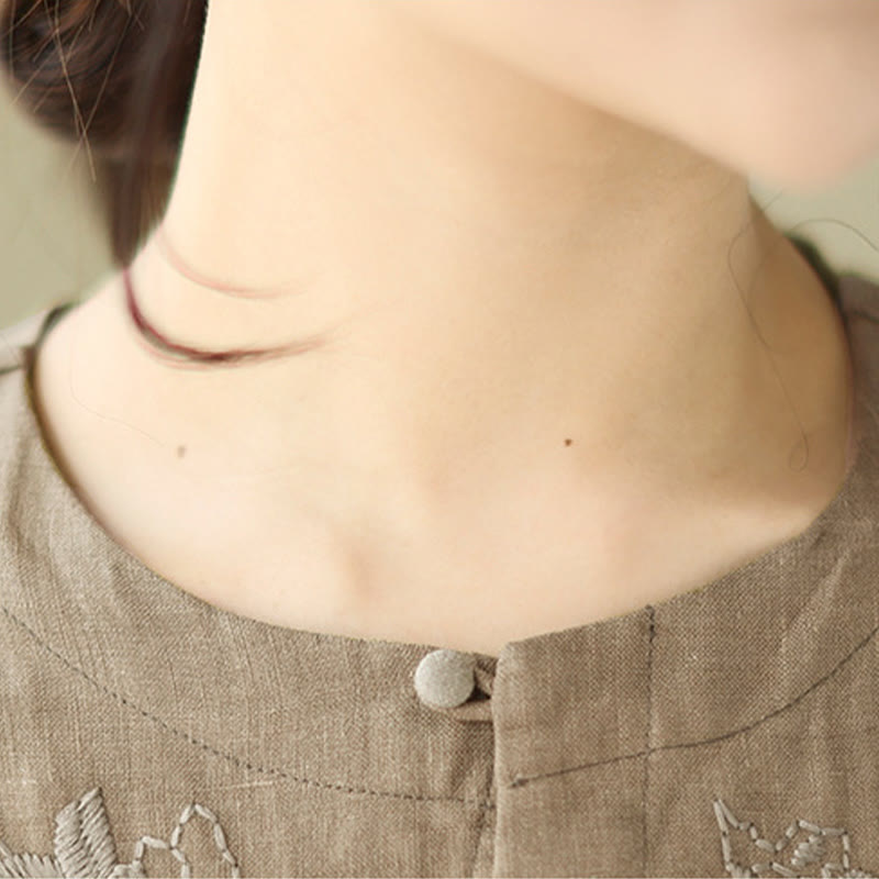 Robe mi-longue en coton et lin à manches trois-quarts et broderies vintage Buddha Stones avec poches - image 6