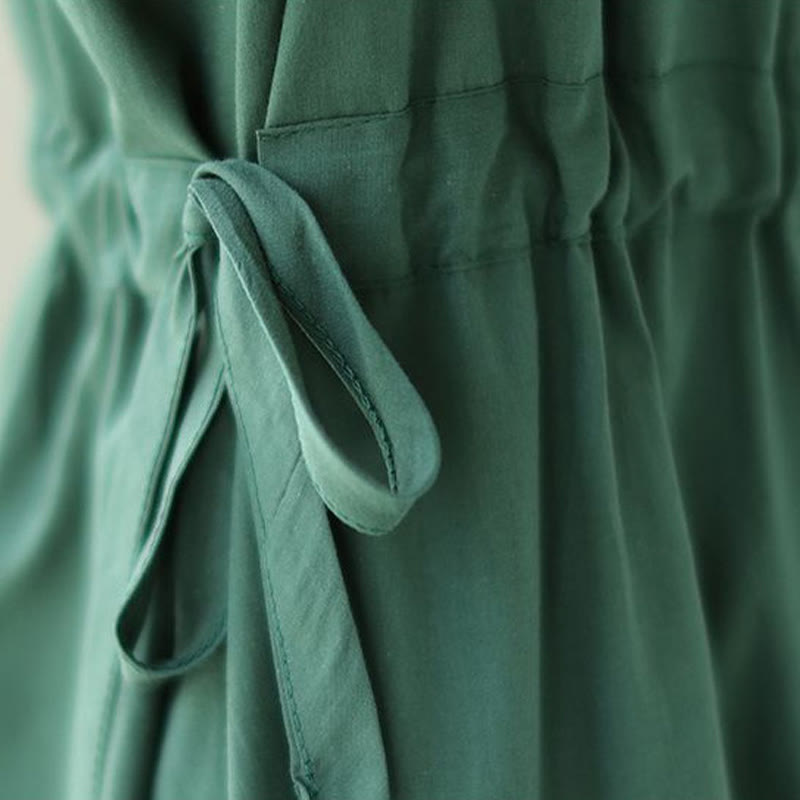 Robe midi en coton et lin à lacets et manches courtes avec poches, motif Buddha Stones, couleur pure - image 10