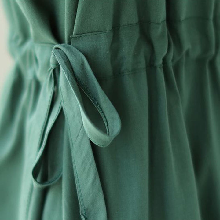 Robe midi en coton et lin à lacets et manches courtes avec poches, motif Buddha Stones, couleur pure - image 10