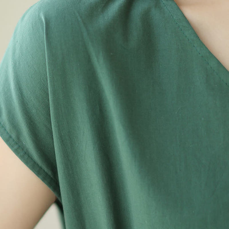 Robe midi en coton et lin à lacets et manches courtes avec poches, motif Buddha Stones, couleur pure - image 7