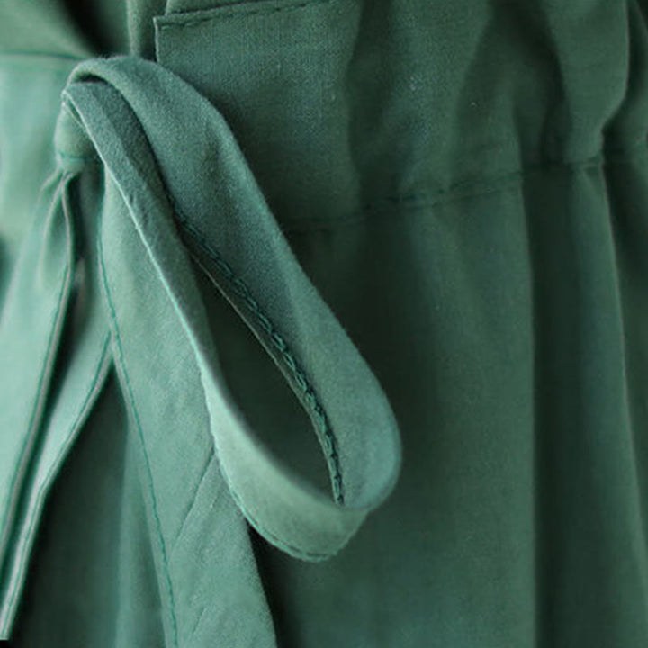 Robe midi en coton et lin à lacets et manches courtes avec poches, motif Buddha Stones, couleur pure - image 9