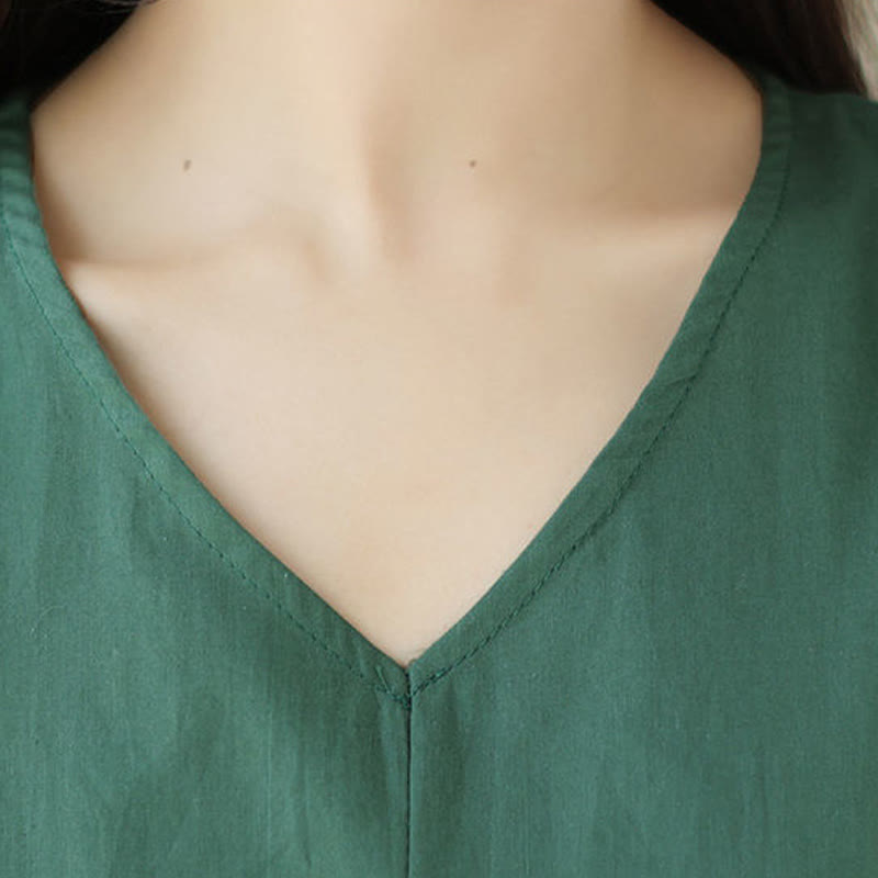 Robe midi en coton et lin à lacets et manches courtes avec poches, motif Buddha Stones, couleur pure - image 8