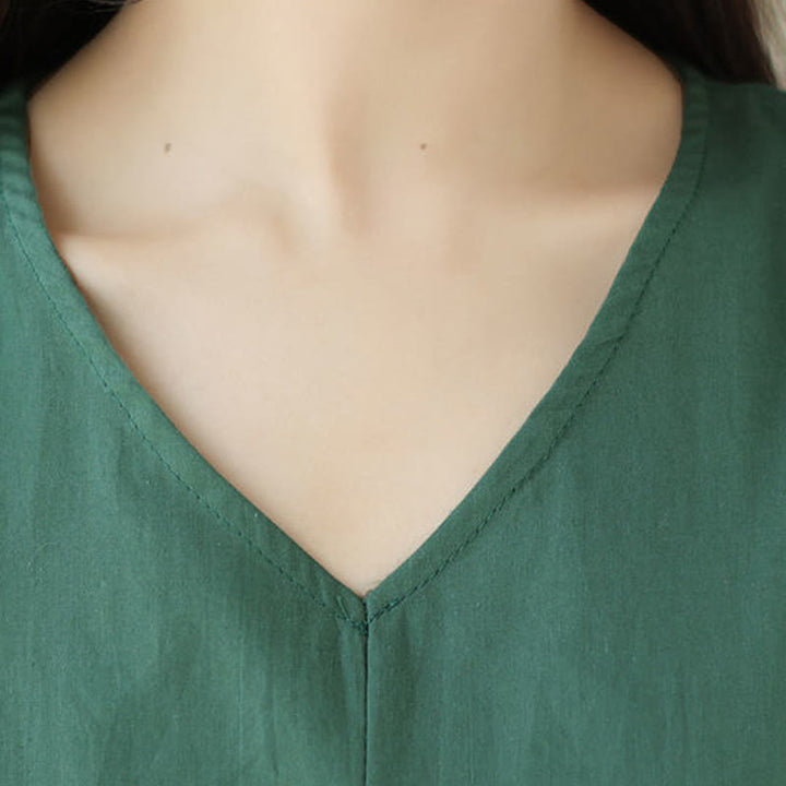 Robe midi en coton et lin à lacets et manches courtes avec poches, motif Buddha Stones, couleur pure - image 8