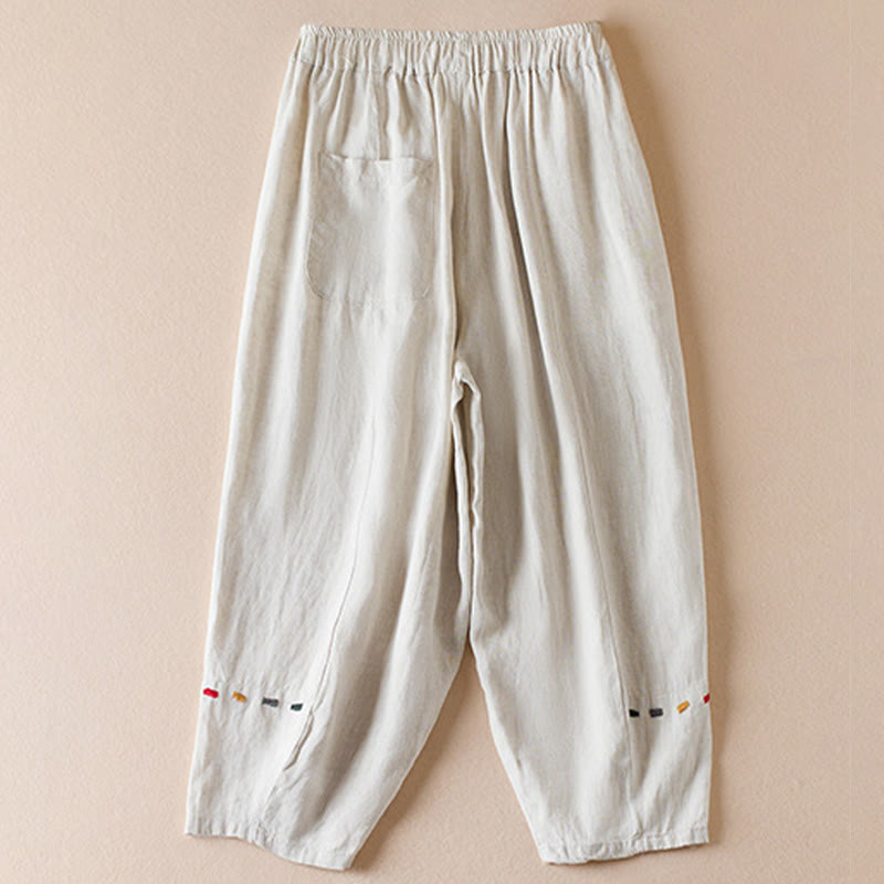 Pantalon sarouel en coton et lin pour femme, avec poches, motif Buddha Stones, fil coloré, longueur 7-8 - image 1