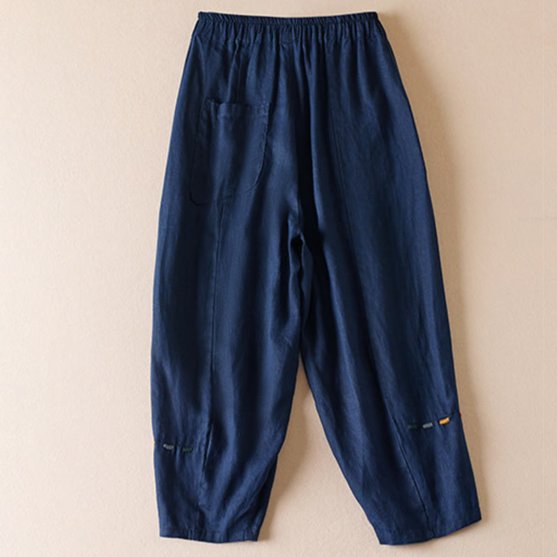 Pantalon sarouel en coton et lin pour femme, avec poches, motif Buddha Stones, fil coloré, longueur 7-8 - image 10