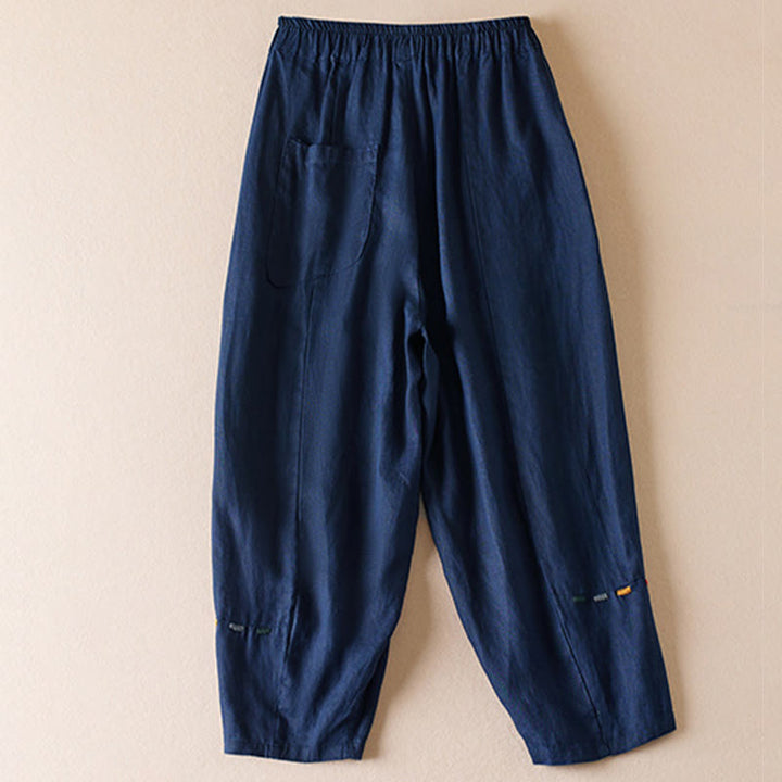 Pantalon sarouel en coton et lin pour femme, avec poches, motif Buddha Stones, fil coloré, longueur 7-8 - image 10