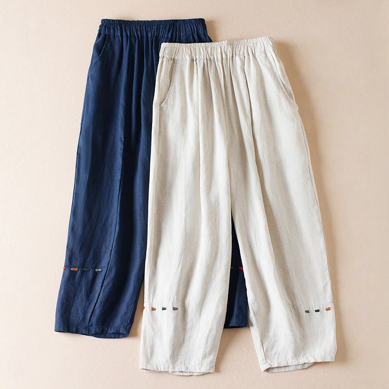 Pantalon sarouel en coton et lin pour femme, avec poches, motif Buddha Stones, fil coloré, longueur 7-8 - image 18