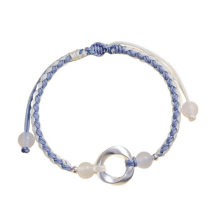 Bracelet de protection tressé en argent sterling 925 et perles d'agate blanche Mobius de Buddha Stones - image 4
