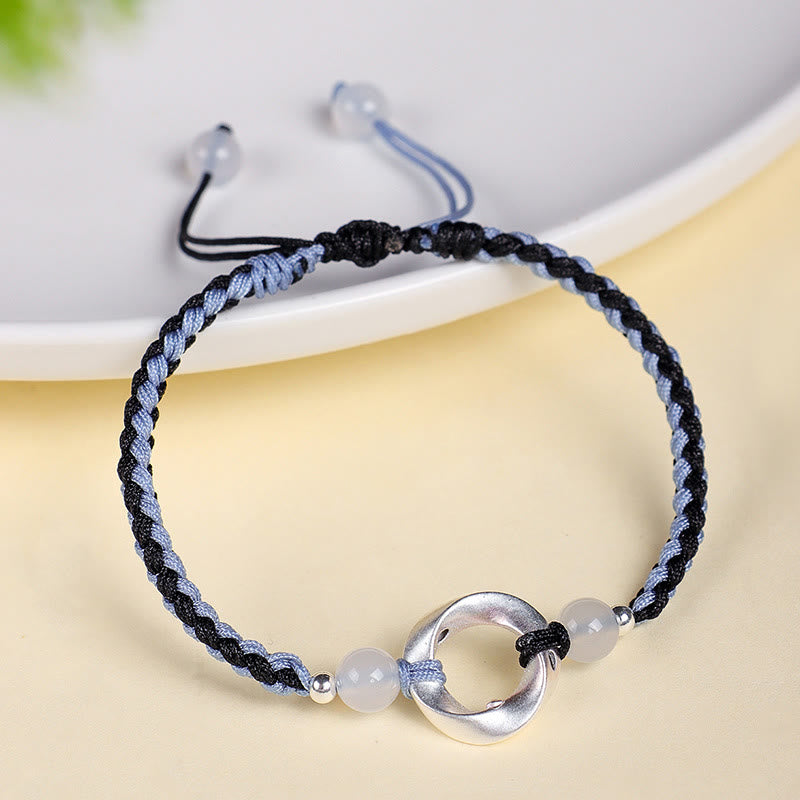 Bracelet de protection tressé en argent sterling 925 et perles d'agate blanche Mobius de Buddha Stones - image 6