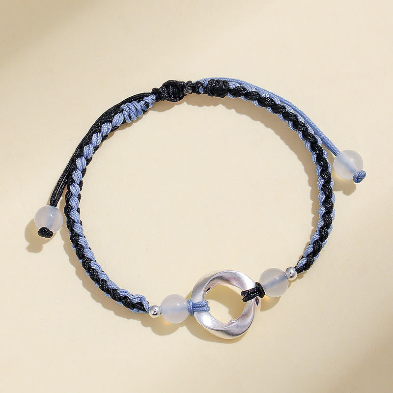 Bracelet de protection tressé en argent sterling 925 et perles d'agate blanche Mobius de Buddha Stones - image 7