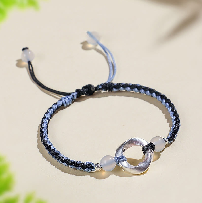 Bracelet de protection tressé en argent sterling 925 et perles d'agate blanche Mobius de Buddha Stones - Bracelet en argent sterling 925 noir (Tour de poignet : 15-18 cm) - image 5