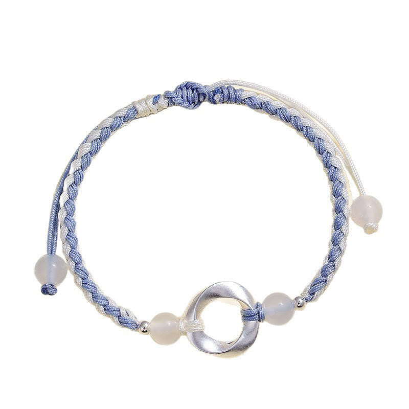 Bracelet de protection tressé en argent sterling 925 et perles d'agate blanche Mobius de Buddha Stones - image 3