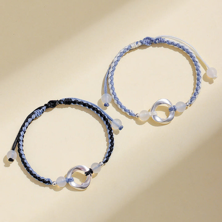 Bracelet de protection tressé en argent sterling 925 et perles d'agate blanche Mobius de Buddha Stones - image 10