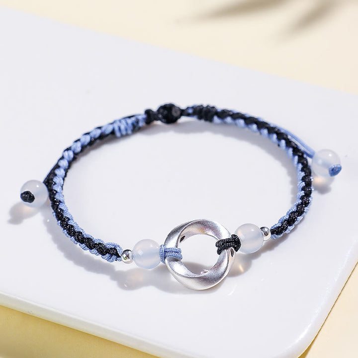 Bracelet de protection tressé en argent sterling 925 et perles d'agate blanche Mobius de Buddha Stones - image 8