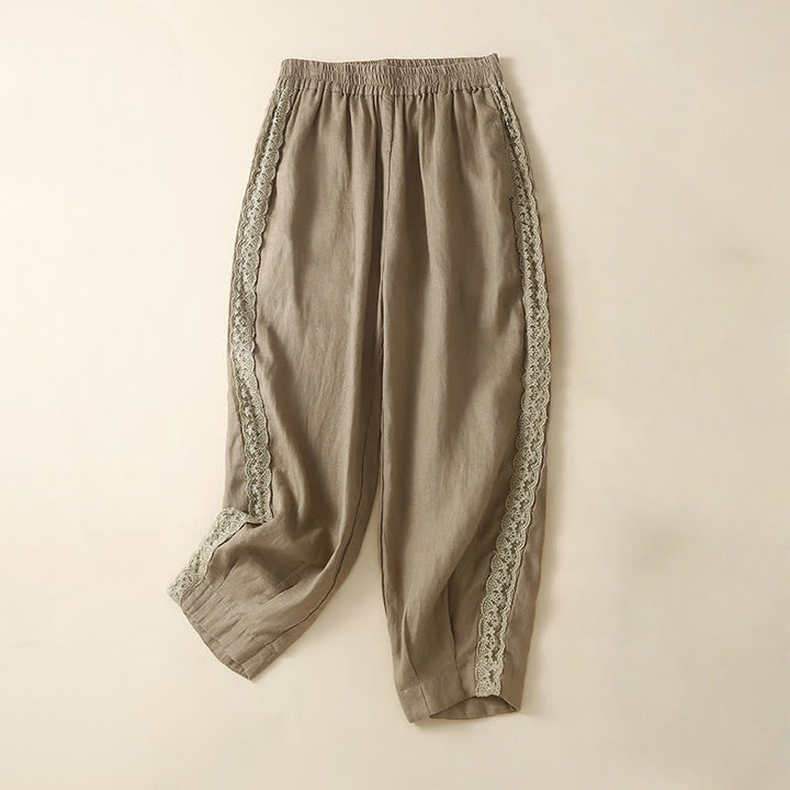 Pantalon sarouel en coton et lin avec poches pour femme, motif Buddha Stones, en dentelle unie - Tanné - US8-10，UK/AU12-14，EU40-42 (2XL) - image 0
