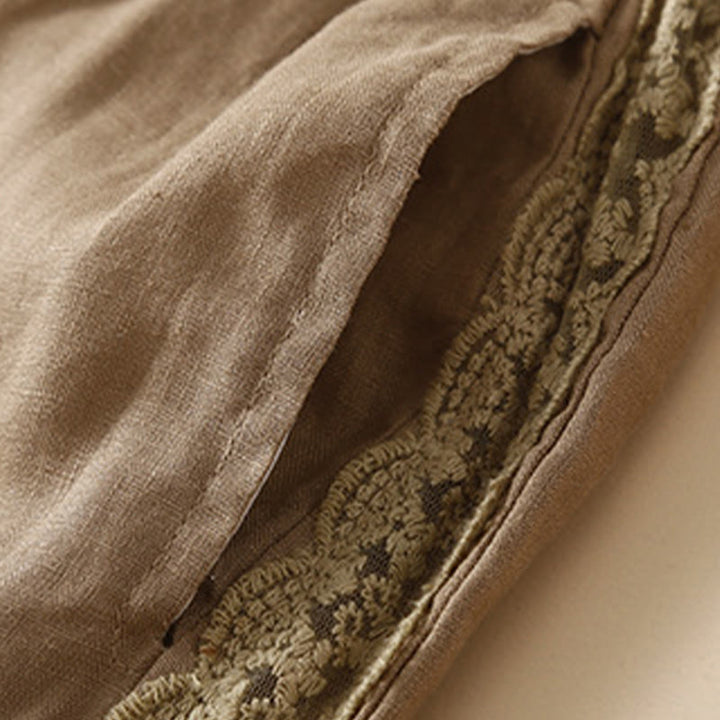 Pantalon sarouel en coton et lin avec poches pour femme, motif Buddha Stones, en dentelle unie - image 4