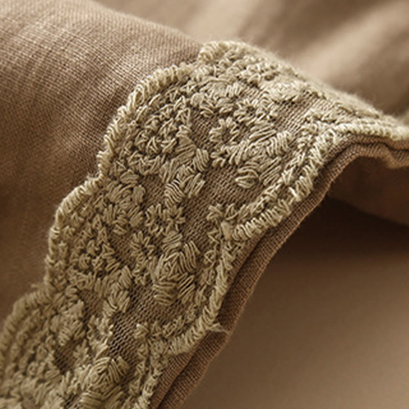 Pantalon sarouel en coton et lin avec poches pour femme, motif Buddha Stones, en dentelle unie - image 1