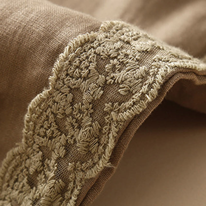 Pantalon sarouel en coton et lin avec poches pour femme, motif Buddha Stones, en dentelle unie - image 1