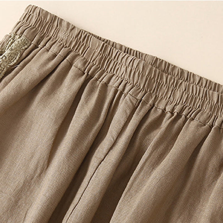 Pantalon sarouel en coton et lin avec poches pour femme, motif Buddha Stones, en dentelle unie - image 3
