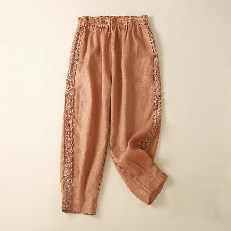 Pantalon sarouel en coton et lin avec poches pour femme, motif Buddha Stones, en dentelle unie - Corail - US8-10，UK/AU12-14，EU40-42 (2XL) - image 5