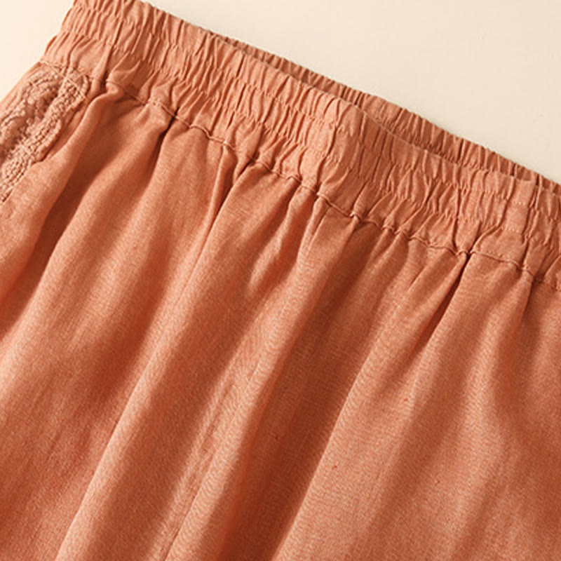 Pantalon sarouel en coton et lin avec poches pour femme, motif Buddha Stones, en dentelle unie - image 8