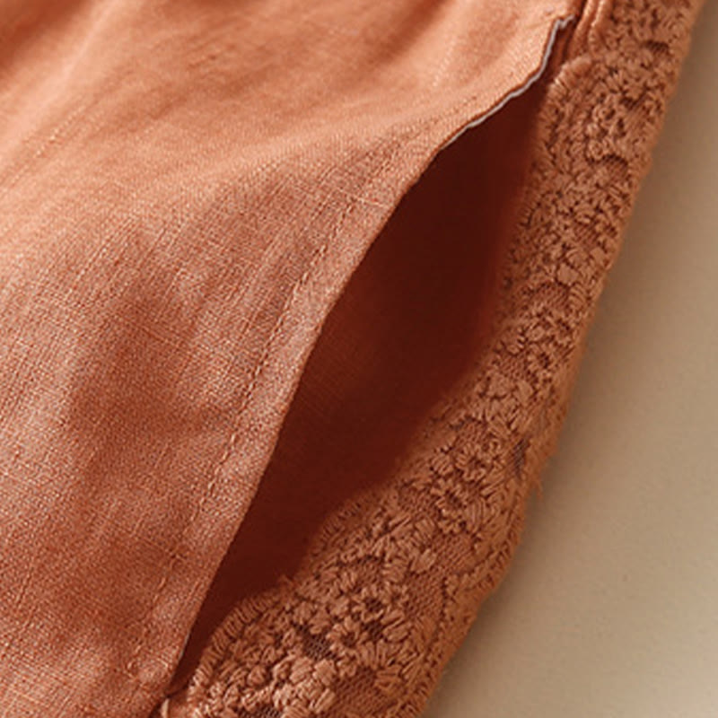 Pantalon sarouel en coton et lin avec poches pour femme, motif Buddha Stones, en dentelle unie - image 6