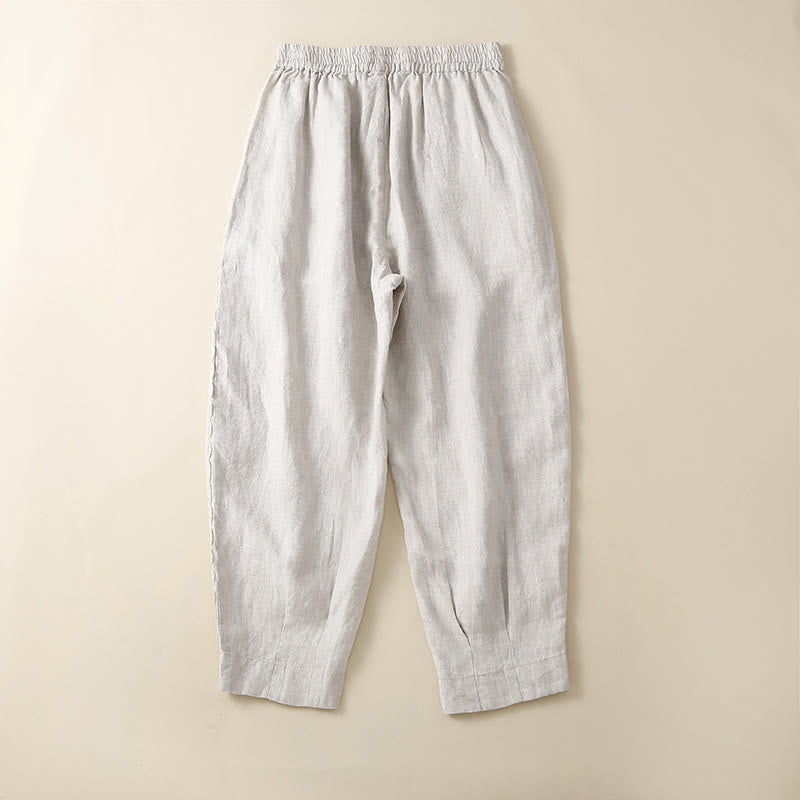 Pantalon sarouel en coton et lin avec poches pour femme, motif Buddha Stones, en dentelle unie - image 14