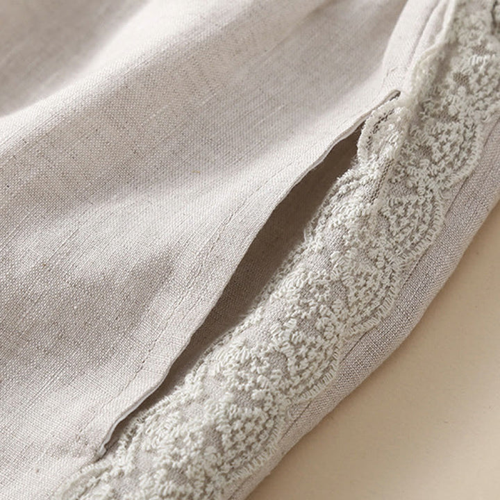 Pantalon sarouel en coton et lin avec poches pour femme, motif Buddha Stones, en dentelle unie - image 19