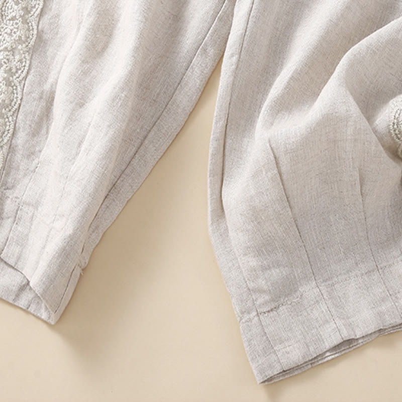 Pantalon sarouel en coton et lin avec poches pour femme, motif Buddha Stones, en dentelle unie - image 13